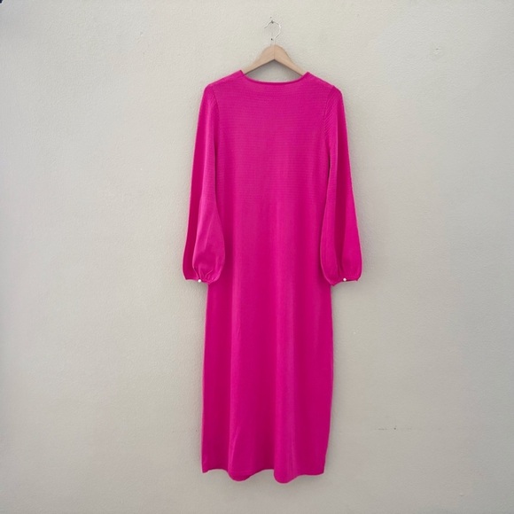 Pomander Place Lennox Maxi Dress Knit Blouson Sleeve Pink Feminine Elegant L - Picture 5 of 13